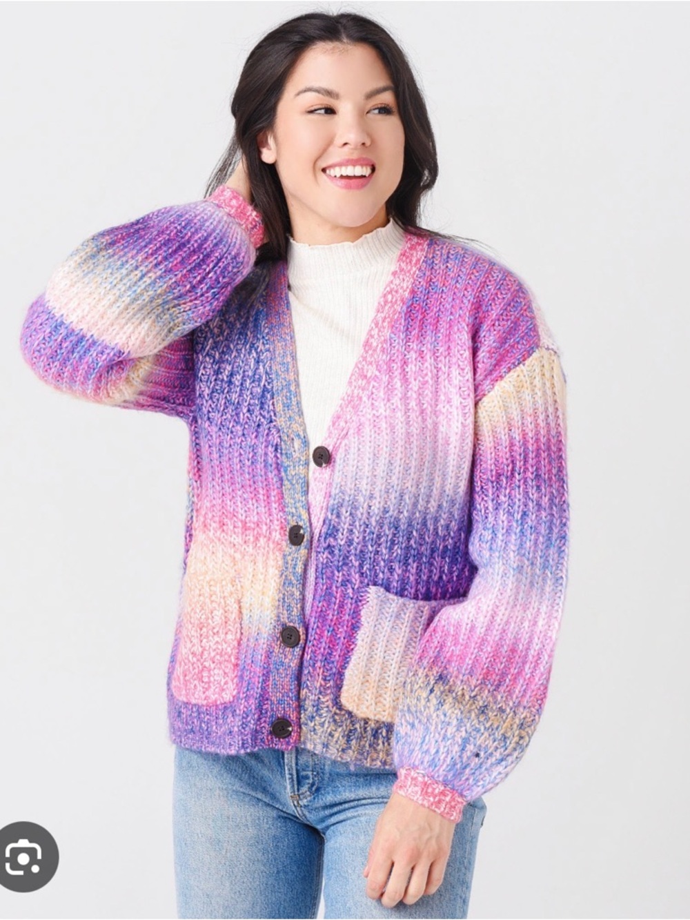 BB Dakota Pink Purple Gradient Chunky Knit Cardigan